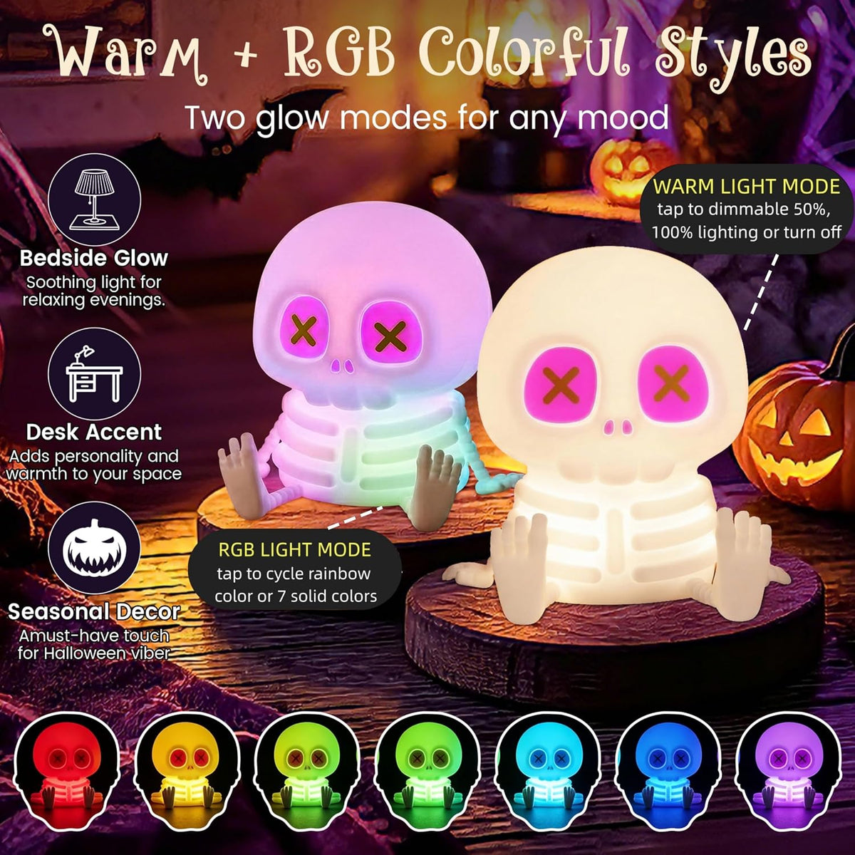 Skeleton Skull Lamp, Halloween Decor Gift, Kid Cute Night Light