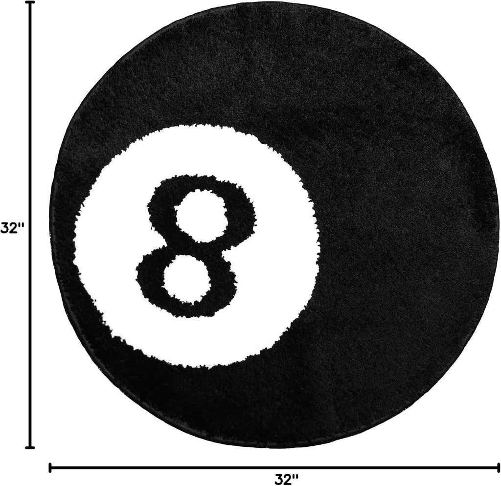 8 Ball Rug - 32 Inch White & Black Y2K Rug - Aesthetic and Cool Rugs for Bedroom & Living Room - Y2K Room Decor