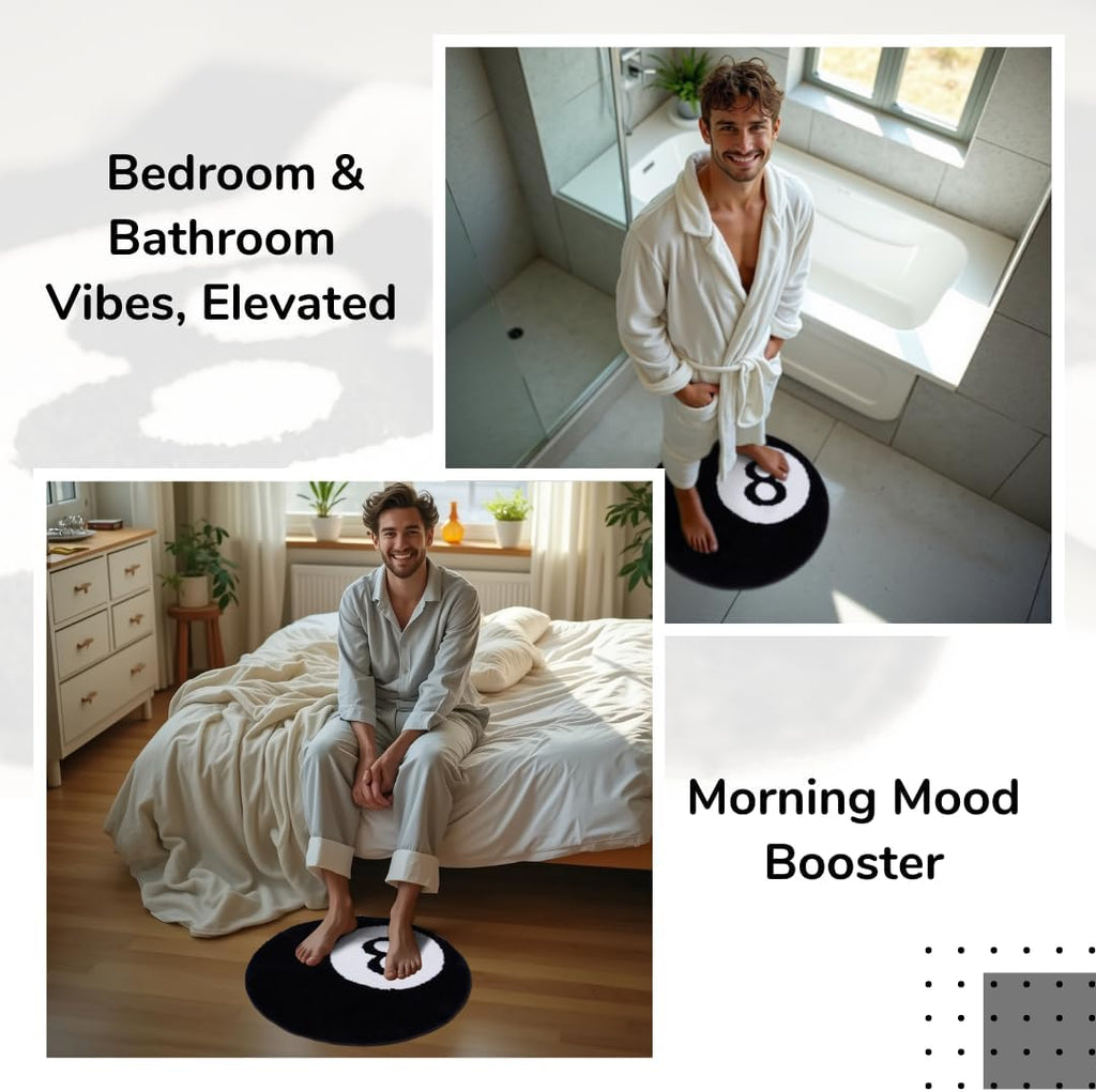 8 Ball Rug - 32 Inch White & Black Y2K Rug - Aesthetic and Cool Rugs for Bedroom & Living Room - Y2K Room Decor