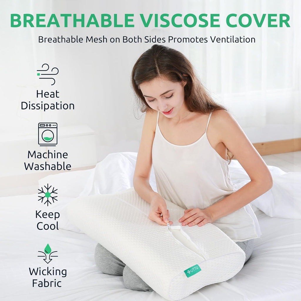 Cervical Pillow for Neck Pain Relief, Memory Foam Neck Pillow for Sleeping, Adjustable Orthopedic Sandwich Pillow, Contour Cooling for Side Back Stomach Sleeper, Queen(23.6"×13.8"×5.2"/4.5")