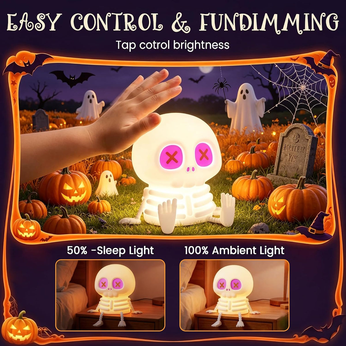 Skeleton Skull Lamp, Halloween Decor Gift, Kid Cute Night Light