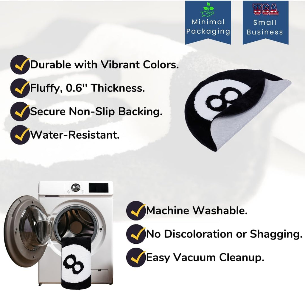 8 Ball Rug - 32 Inch White & Black Y2K Rug - Aesthetic and Cool Rugs for Bedroom & Living Room - Y2K Room Decor