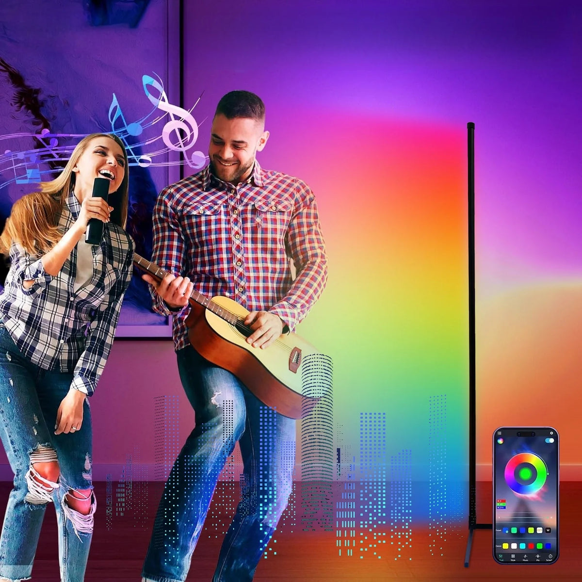 Smart Led Living Room Floor Lamp Rgb Color-Changing Floor Lamp Music Synchronization App Control Suitable for Living Room, Room, Gaming Room Easy to Install