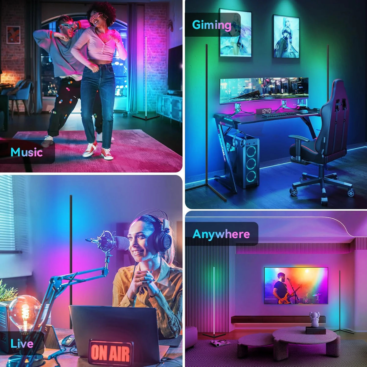 Smart Led Living Room Floor Lamp Rgb Color-Changing Floor Lamp Music Synchronization App Control Suitable for Living Room, Room, Gaming Room Easy to Install