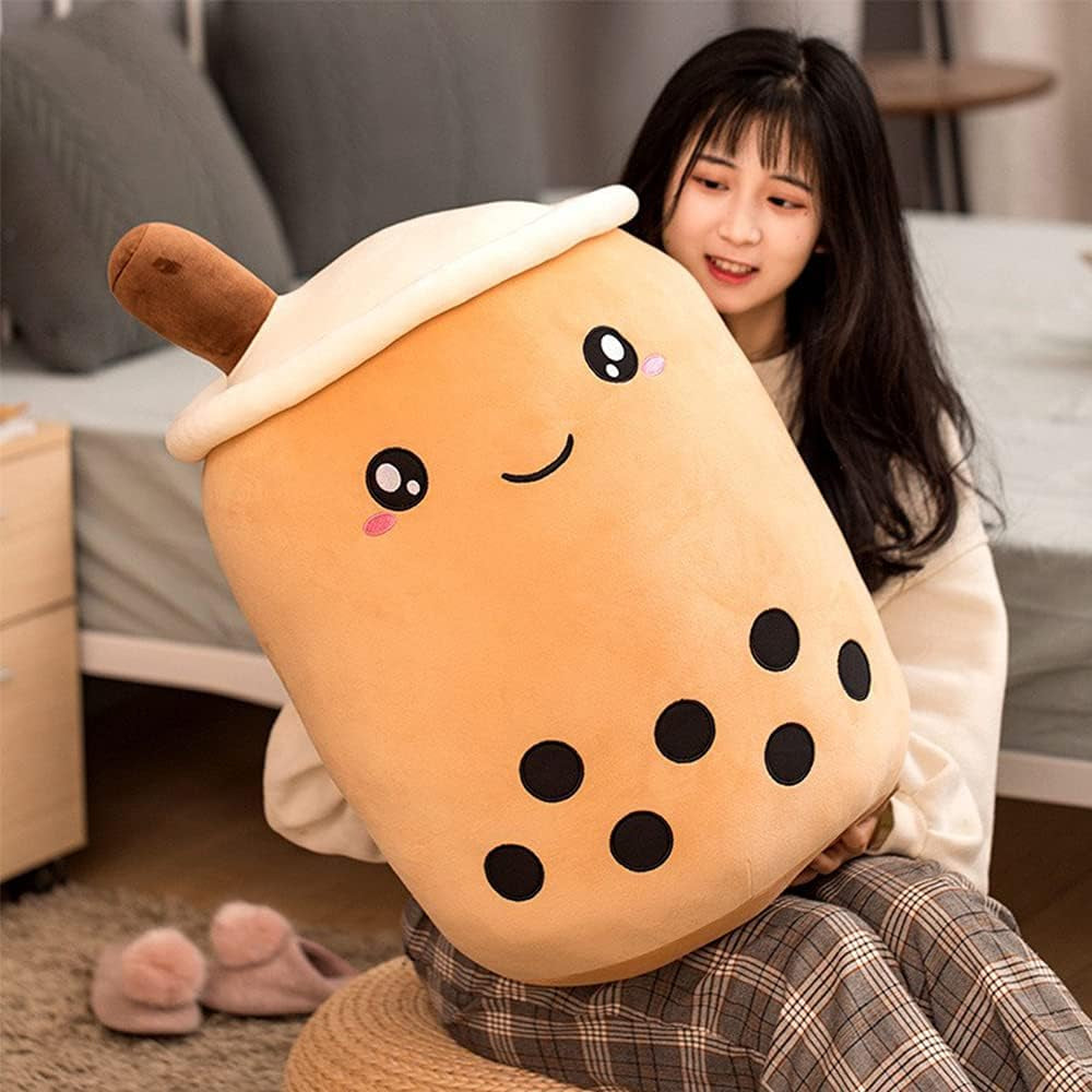 Cute Stuffed Boba Plush Bubble Tea Food Milk Cup Plushie Pillow , Soft Kawaii Hugging Plush Toys Gifts for Kids(Brown, 9.4 Inch)