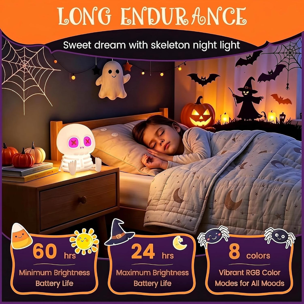Skeleton Skull Lamp, Halloween Decor Gift, Kid Cute Night Light