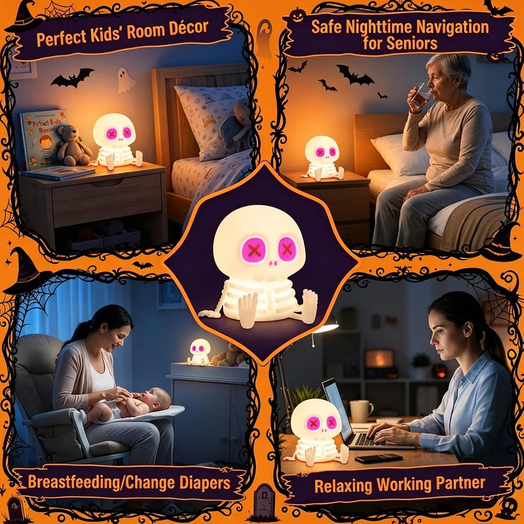 Skeleton Skull Lamp, Halloween Decor Gift, Kid Cute Night Light