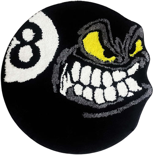 Angry 8 Ball Rug, 24" Cool Rugs for Bedroom Men, Black round Area Rug for Man Cave, High-Pile Flocking Soft Aesthetic Carpet for Living Room Decor, Hypebeast Room Decor