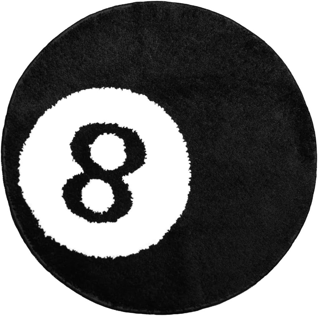 8 Ball Rug - 32 Inch White & Black Y2K Rug - Aesthetic and Cool Rugs for Bedroom & Living Room - Y2K Room Decor